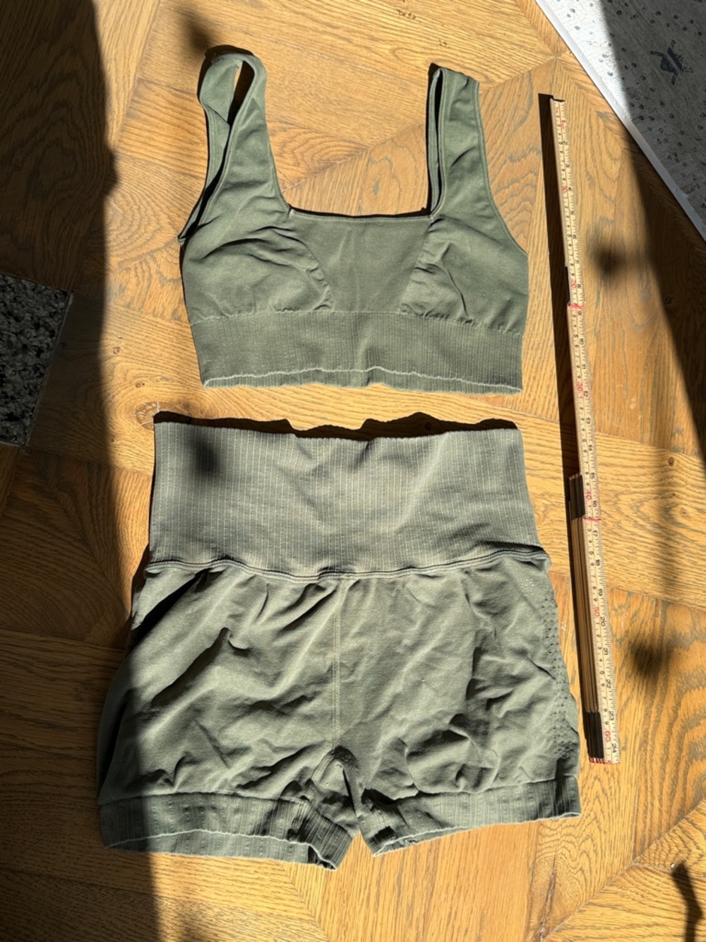 Free People Olive Green Ribbed Crop Bralette & High-Waist Shorts Set